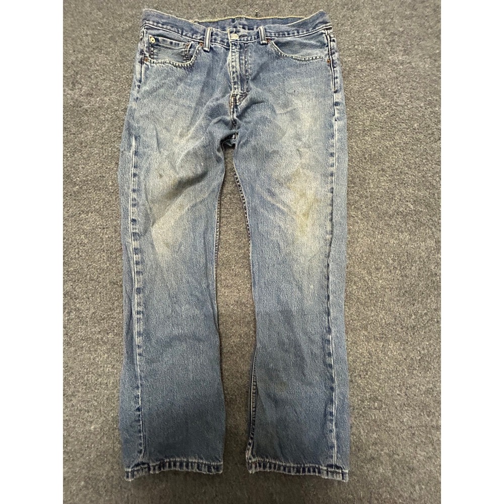 Levi's Jeans Mens Size 36 Blue 505 Regular Fit Straight Leg Denim Stained